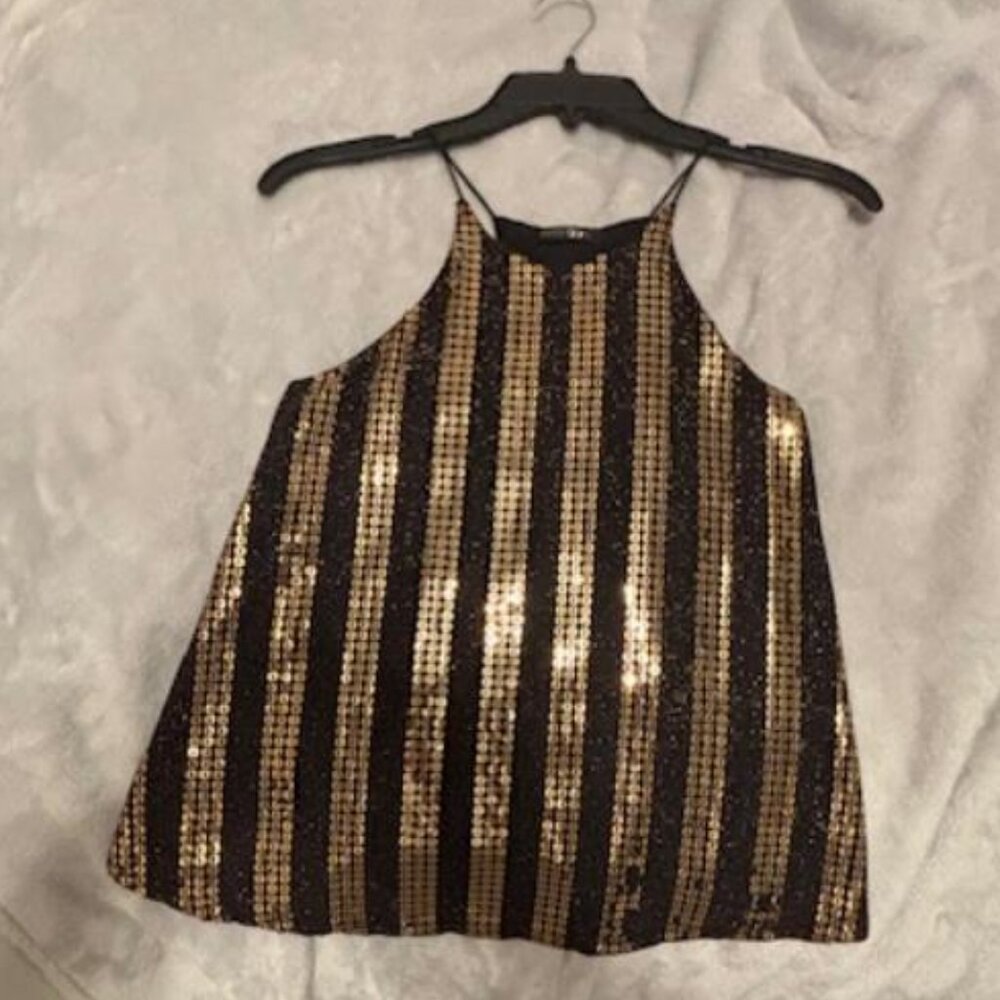 Paper Moon Black/Gold Sequined Dressy Tank Top Size S